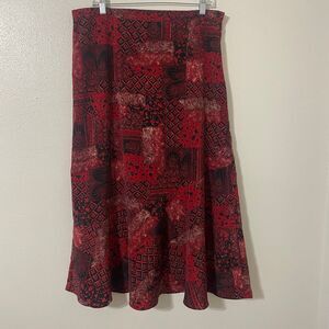 Vintage Red Patchwork Prairie Western Cottagecore Boho Cowgirl Midi Skirt Large